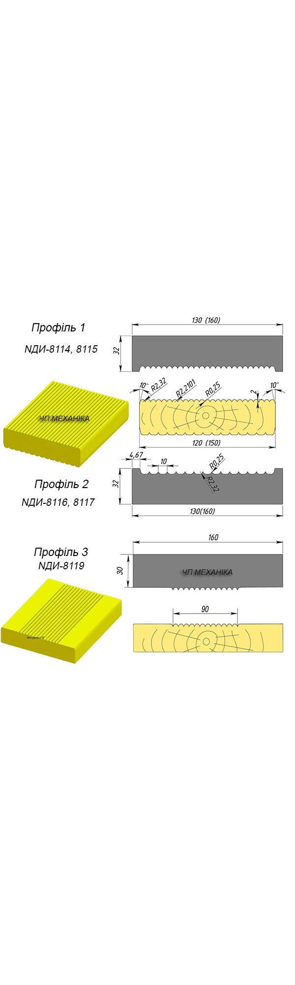 Нож для террасной доски 130 и 160 мм. (L-130, 160мм, В-32 мм) Артикул НДИ-8114-8119 