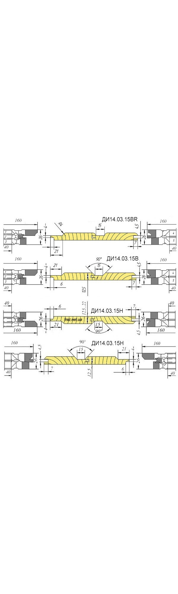 Фрезы для евровагонки "СТАНДАРТ" с угловыми фасками и "СОФТ-ЛАЙН" с радиусными фасками. 5 фрез D (160.40.12,5-22 мм) (14.03.15)