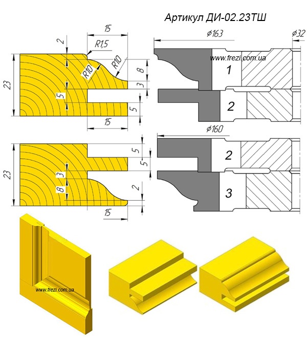 02.23ТШ. Набор фрез для мебельного фасада с термошвом. (3 фрезы, D-160 мм., d-32мм.)