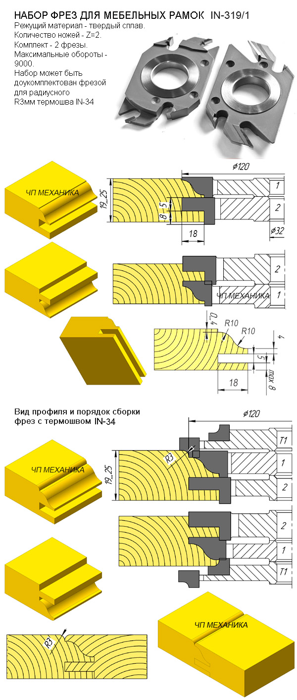 Набор твердосплавных фрез для мебельной обвязки 319/1